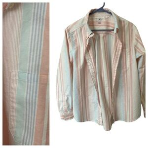 L.L.Bean Large Regular Oxford Stripe Button Down Shirt EUC Blue Red Yellow Green